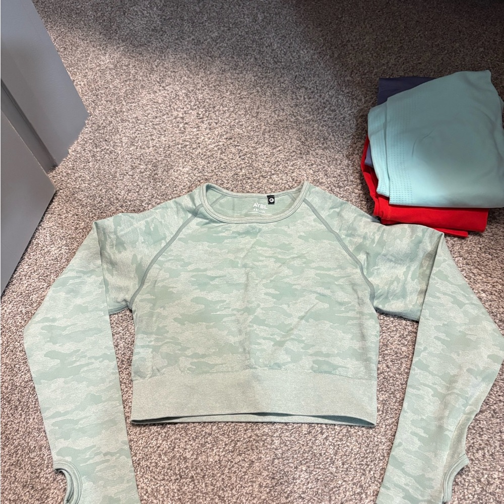 AYBL Cropped Camo Long Sleeve Top - Sage Green